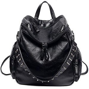 UTO Women Backpack Purse 3 ways PU Washed Leather Rivet