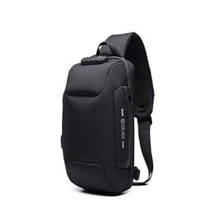 Wisfruit Anti Theft Sling Bag with USB Charging Port Casual Lightweight Chest Crossbody Daypack Waterproof (black)