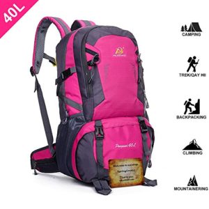 Travel Backpacks Trekking Hiking Daypacks - Outdoor Sports Hiking Rucksack Mountain Climbing Backpack Knapsack - Water Resistant Camping Daypack for Men Women - 40L - Rose red