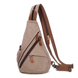 Canvas Sling Bag - Small Crossbody Backpack Shoulder Casual Daypack Chest Bags Rucksack for Men Women Outdoor Cycling Hiking Travel (Khaki)