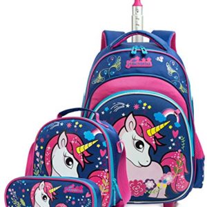 Meetbelify Girls Unicorn Rolling Backpacks Kids Backpack