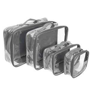 Clear Packing Cubes set of 4 / Packs 7-10 Days of Clothes/Premium PVC Plastic Storage Cube (Gray)