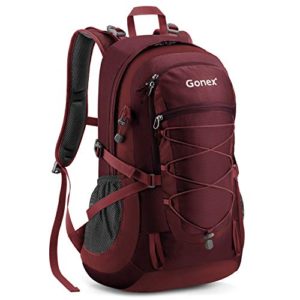 Gonex Updated 35L Hiking Backpack, Camping Outdoor Trekking Daypack, Waterproof and Backpack Cover Included (Garnet Red)