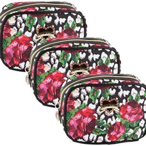 Betsey Johnson Roses Over Cheetah Cub 3 Pack Cosmetic Case Set