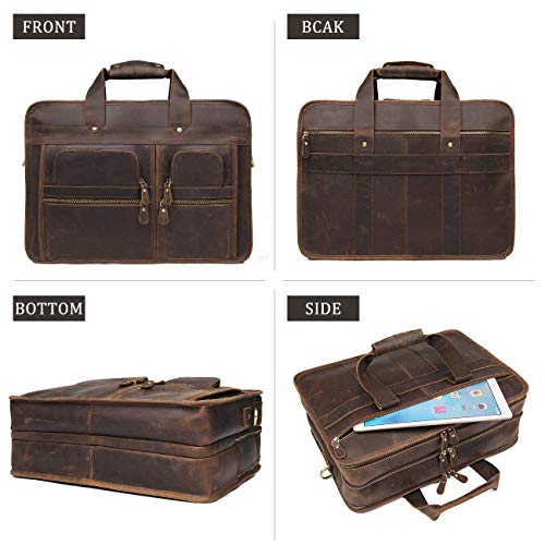 Augus 17 inch Full Grain Leather Laptop Briefcases for Men Business ...