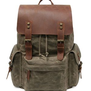 Kattee Large Leather Canvas Backpack School Bag Outdoor Travel Rucksack