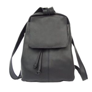 Piel Leather Small Drawstring Backpack, Black