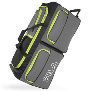 Fila 7-Pocket Large Rolling Duffel Bag, Grey/Neon Lime