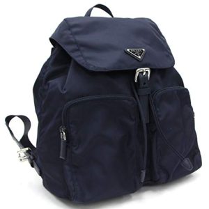 Prada Zainetto Unisex Navy Tessuto Nylon Backpack Rucksack Leather