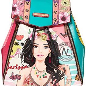 Studded Glossy Neon Floral Backpack with Adjustable Strap