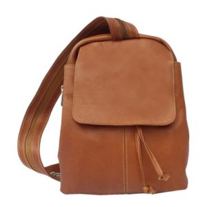 Piel Leather Small Drawstring Backpack, Saddle