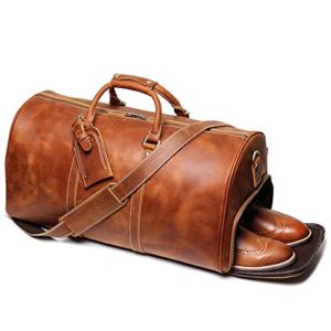 Leathfocus Leather Travel Duffel Bag, Mens Classic Gift Leather Weekend Bag