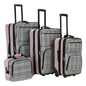 Rockland Luggage 4 Piece Luggage Set, Pink Plaid