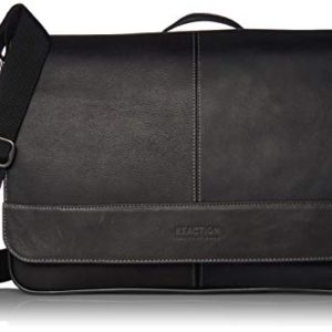 Kenneth Cole Reaction Come Soon Colombian Leather Flapover 15.6" Laptop Travel Messenger Bag, Black, One Size