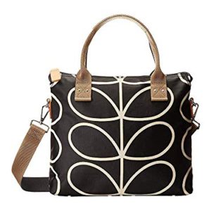 Orla Kiely Core Linear Zip Messenger Shoulder Bag, Black/Cream