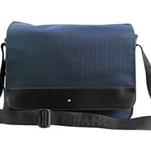 MONTBLANC NIGHTFLIGHT MESSENGER SHOULDER BAG BLUE BLACK LEATHER