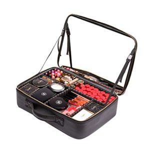 Rownyeon Makeup Train Case with Mirror Portable 14.5inch Cosmetic Organizer