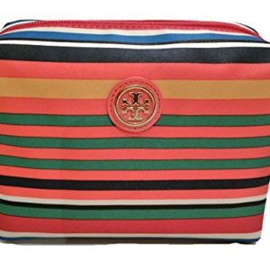 Tory Burch Women's Printed Nylon Brigitte Cosmetic Case, Multi Stripe