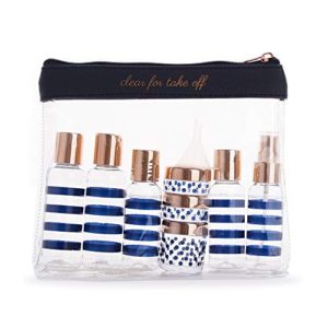 Miamica Women's TSA Compliant Travel Bottles and Toiletry Bag Kit