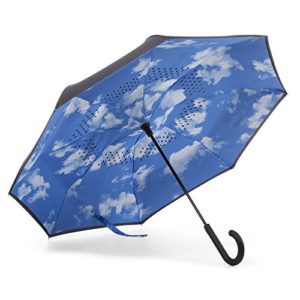 Totes Women's Inbrella Reverse-Close Folding Umbrella, Sky