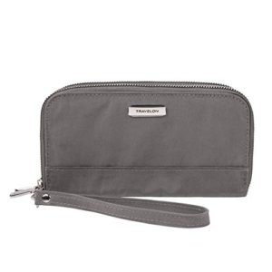 Travelon RFID Blocking Double Zip Wallet, Smoke