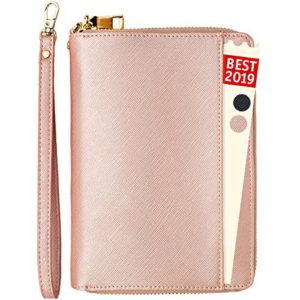 Travel Document Organizer - RFID Passport Wallet Case Family Travel Wallet Holder Id Wristlet (Rose Gold)