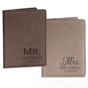 Pair (2) Personalized Mr. & Mrs. Passport Cover Pair - Dark & Light Brown