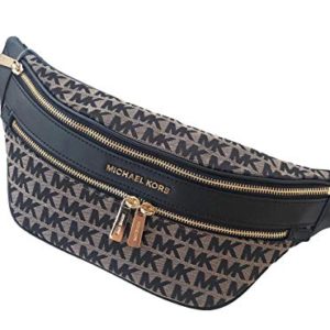 Kenly Medium Belt Bag Waist Pack Crossbody Bumbag Black Beige Jacquard Logo