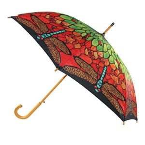 CTM Women's Auto Open Stain Glass Print Stick Umbrella