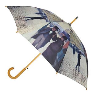 CTM Women's Auto Open Paris Street Rainy Day Print Stick Umbrella