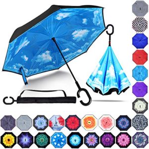 Double Layer Inverted Umbrellas Reverse Folding Umbrella Windproof UV Protection