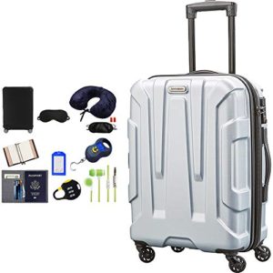 Samsonite Centric Hardside 24 Inch Luggage - Silver Blue Bundle w/Deco Gear