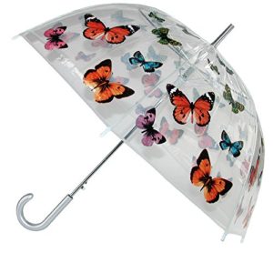 CTM Women's Butterfly Print Clear Bubble Stick Umbrella, Clear