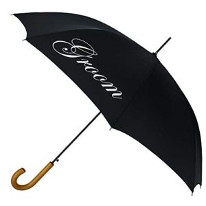 ShedRain Men's Script Groom Wedding Stick Umbrella with Hook Handle