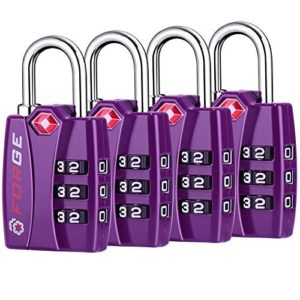 Forge TSA Lock Purple 4 Pack - Open Alert Indicator, Easy Read Dials