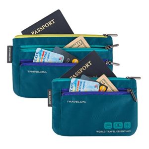 Travelon World Travel Essentials Set Of 2 Currency and Passport Organizers, Peacock Teal