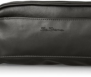 Ben Sherman Men's Mayfair Faux Leather Double Compartment Top Zip Travel Kit