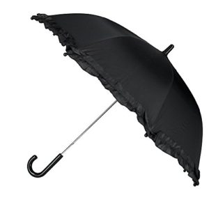 CTM Kid's Solid Color Stick Umbrella with Ruffle, Black