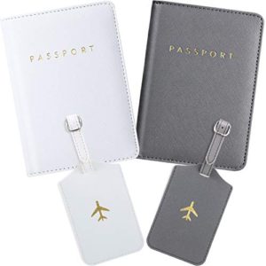 2 Pieces Passport Covers and 2 Pieces Luggage Tags, Passport Holder Travel Suitcase