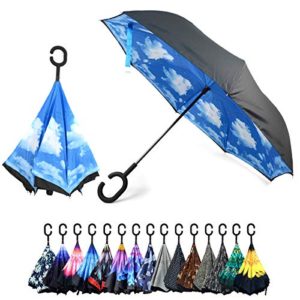 Parquet Blue Sky Double Layer Inverted Umbrellas C-Shaped Handle Reverse