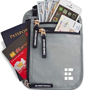 Zero Grid Neck Wallet w/RFID Blocking- Concealed Travel Pouch & Passport Holder