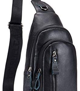 Mens Sling Bag Genuine Leather Chest Shoulder Backpack Crossbody Outdoor