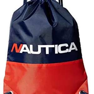 Nautica Kids' Little Drawstring Backpack Cinch Bag, blue/red