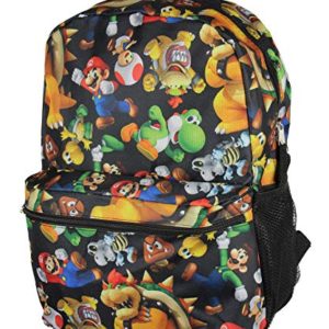 Super Mario Bros. Backpack All Over Character Print 16" School Bag