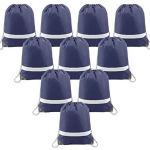 Navy-Drawstring-Bags-Backpack Reflective in Bulk 10 Pack, Cheap Sports Gym Sack