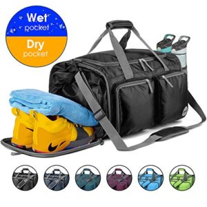 WANDF Foldable Gym Bag Packable Travel Duffle with Large Wet Bags & Shoes