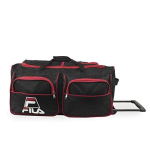 Fila 30" 8-Pocket Rolling Duffel, Black/Red