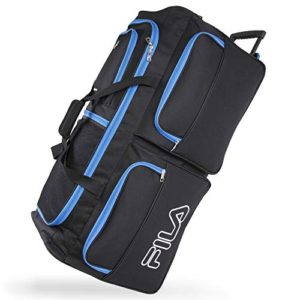 Fila 7-Pocket Large Rolling Duffel Bag, Black/Blue