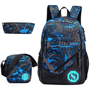 JiaYou Boy 20L Fashion School Bag Backpack with Florescent Mark 3 Sets