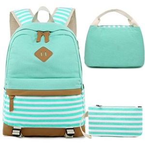 Girls Canvas School Backpack Set 3 in 1 School Bag with lunch bag Pencil